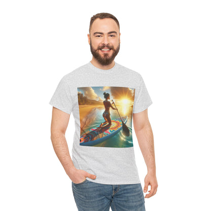 Stylish adventure apparel by Dazzling Dreams Studio, highlights the beauty of paddleboarding with a premium quality t-shirt design.