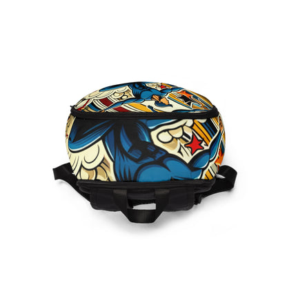 Spacious interior of the Vibrant Pop Art Backpack by Dazzling Dreams Studio, showcasing its high-quality materials and organised compartments for stylish and practical use.