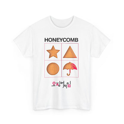 Squid Game Unisex Men´s Women´s Graphic Cotton Funny T Shirt showcasing a trendy honeycomb pattern, ideal for those who appreciate unique streetwear.