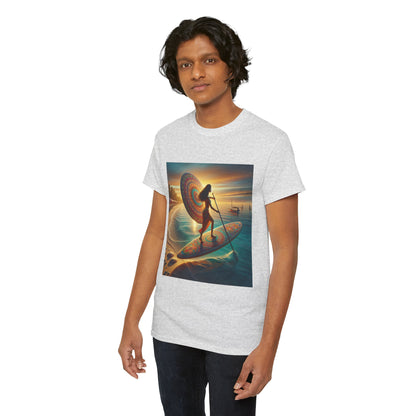 Delightfull Paddle Board T-Shirt featuring a stunning water scene designed by Dazzling Dreams Studio, perfect for paddleboard enthusiasts.