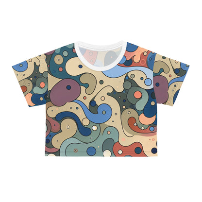 Elegant and chic crop top from Dazzling Dreams Studio, showcasing a unique blob pattern, perfect for warm weather styling in summer 2024, made of premium silky soft polyester.