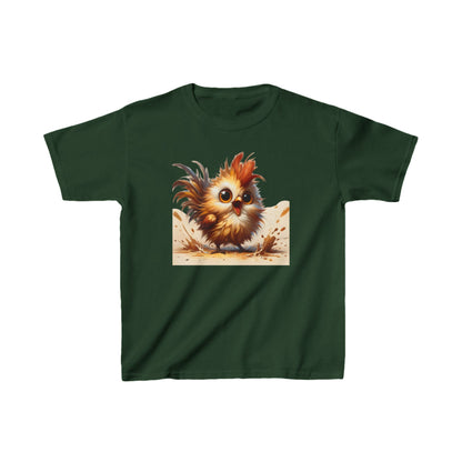 Child’s Unisex Cartoon Bird Graphic Cotton Tee in forest green displaying an adorable cartoon bird design, a fashionable choice for every child.