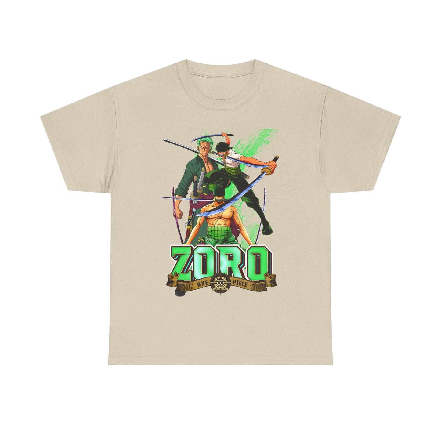 Sophisticated One Piece Zoro Graphic T-Shirt in Beige with captivating designs, designed for anime fans who appreciate high-quality fashion.