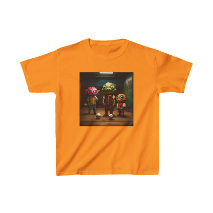 Kids Cute Aliens Heavy Cotton T-Shirt presenting delightful alien motifs, a luxurious choice for imaginative young minds.