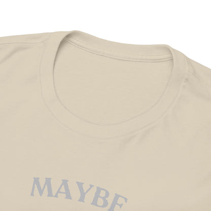 Close-up view of the neckline of the Maybe Tomorrow T-Shirt, emphasising premium fabric quality and refined craftsmanship.