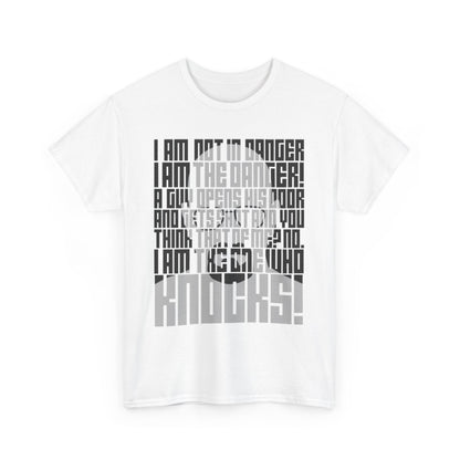 Elegant unisex graphic t-shirt featuring the quote "I Am The Danger" from Breaking Bad, showcasing a striking design in bold typography, perfect for fans of luxury streetwear.