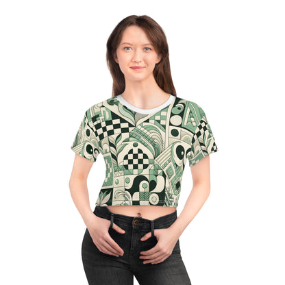 Fashionable display of the Vivienne Lacroix Pastel Green Crop Top with classic patterns, capturing the essence of luxury fashion from Dazzling Dreams Studio.