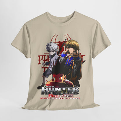 Front view of a cream Hunter x Hunter T-shirt, vividly illustrating beloved characters - an exquisite choice for any anime aficionado.