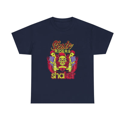 Men's Skull Cap Graphic T-Shirt with Colorful Floral and Punk - Skate Riders featuring dynamic spray can motifs in vibrant hues illustrating audacious creativity.