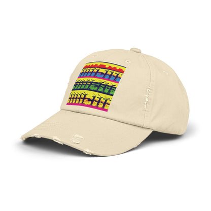 Unisex Distressed Paddleboarders Cap showcasing a vibrant paddleboarding scene design, perfect for stylish sun protection for adventure lovers.