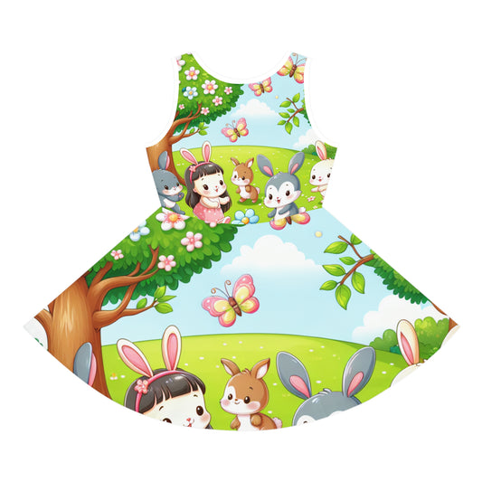 Elegant Felicity Tumbleweave Girls Summer Sundress showcasing a beautiful design with charming woodland creatures, ideal for your little one's summertime outings.