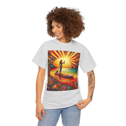 Paddleboarding graphic featured on the Delightful Paddle Board T-Shirt, perfect for expressing your adventurous side by Dazzling Dreams Studio.
