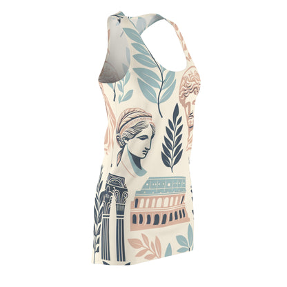 Alessandro Estrella Racerback Dress by Dazzling Dreams Studio featuring a pastel vintage-inspired design with intricate Roman motifs, showcasing elegance and sophistication.
