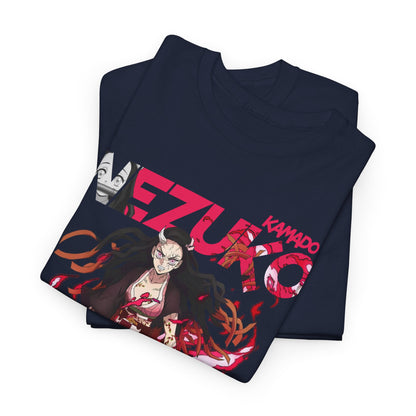 Luxurious Nezuko Kamado T-shirt featuring a dynamic design, vibrant colours, and artistic detailing, perfect for anime enthusiasts.