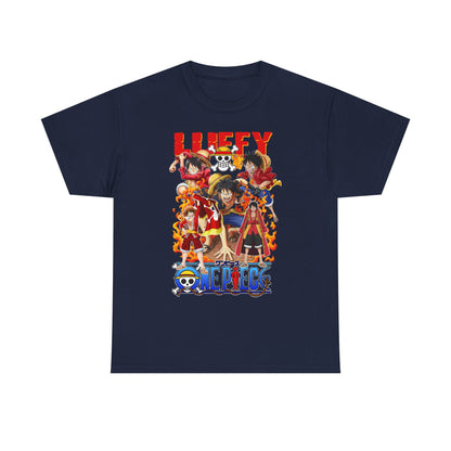 Luxury Epic 1 Piece Men’s T-Shirt in navy featuring a dazzling anime character graphic, a sophisticated choice for fans of high-quality fashion.