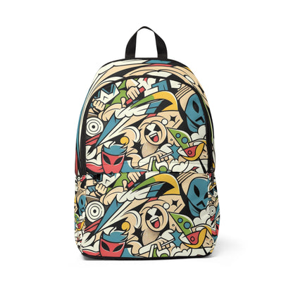 Vibrant Abstract Excursion Fusion Backpack by Dazzling Dreams Studio featuring a modern chic design with stylized cartoon motifs, perfect for fashion-forward individuals seeking a unique blend of art and functionality.