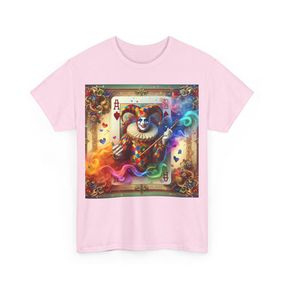 Harlequin Playing Card Graphic Tee - stunning graphic tee featuring a vibrant playing card design with a whimsical harlequin character, perfect for fashion enthusiasts.