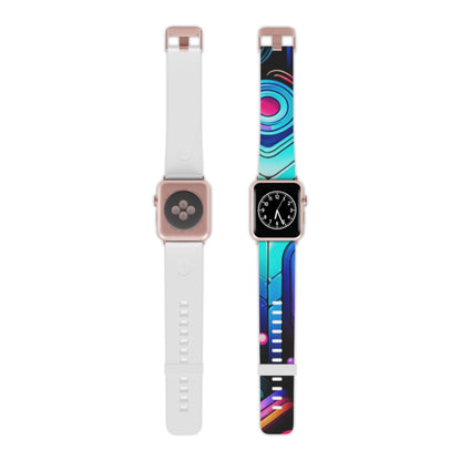 Vibrant Neon Abstract Apple Watch Band by Dazzling Dreams Studio showcasing a bold electric blue and radiant pink design, perfect for luxe urban accessorizing.