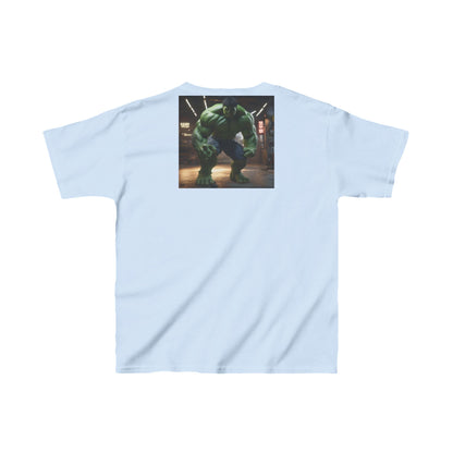 Kids Incredible Hulk Heavy Duty T-Shirt in light blue showcasing a vibrant Hulk graphic, ideal for adventurous children ready to unleash their inner power.