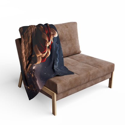 Decorative and Warm Christmas Santa Claus Arctic Fleece Blanket draped elegantly over a stylish armchair, adding a festive touch to your winter decor.