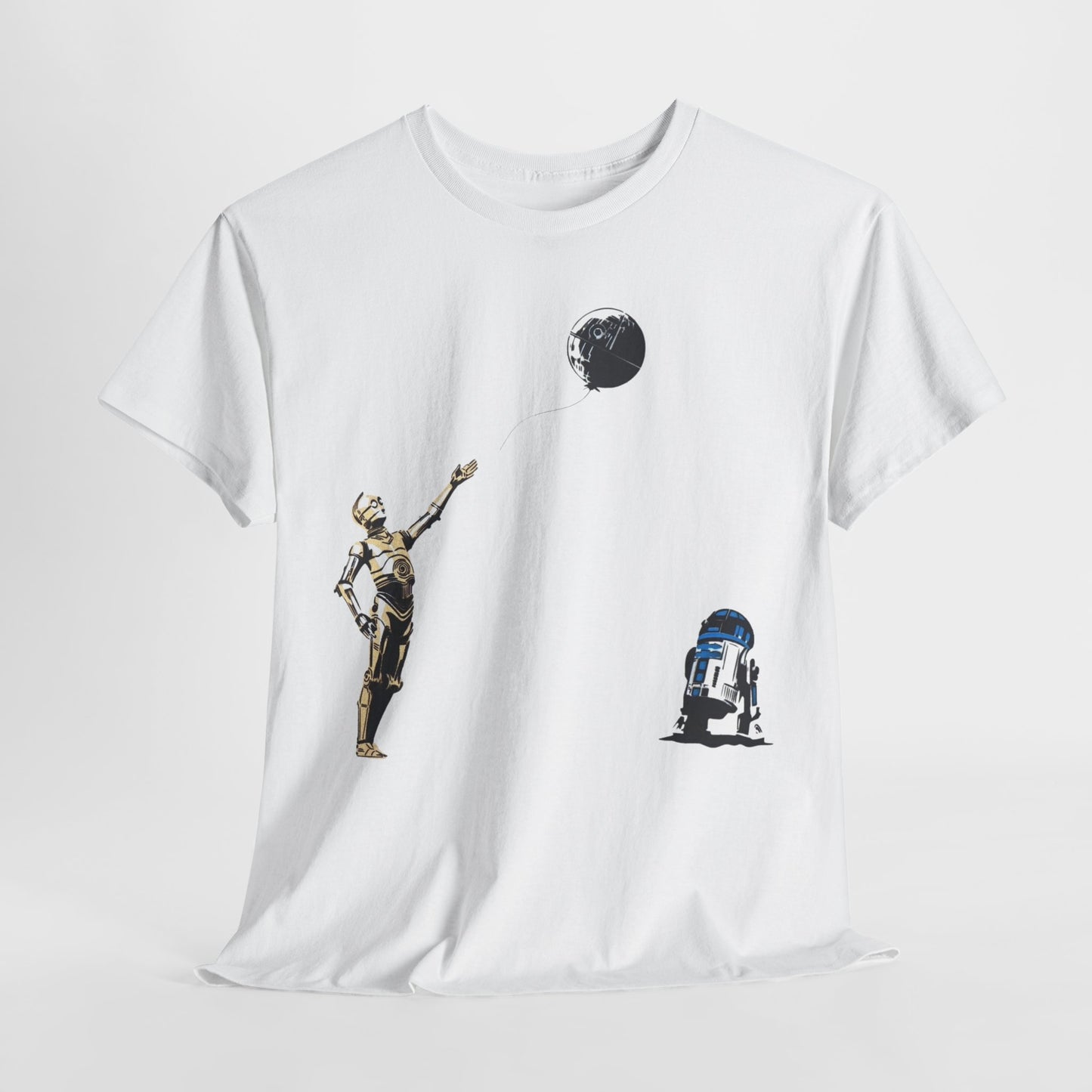 Star Wars T-Shirt - C-3PO & R2-D2 with Death Star Balloon - Funny Graphic Men's