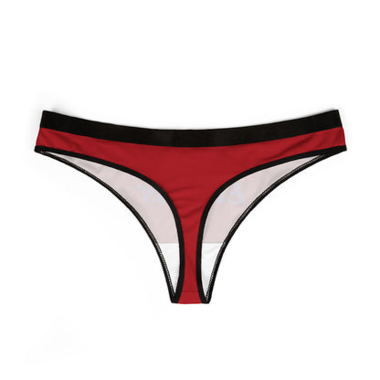 Elegant red thong panties showcasing a chic design with a smooth black waistband, ideal for fashionable lingerie collections.