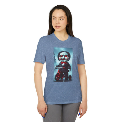 Adidas Unisex Halloween Jigsaw Cute T-shirt featuring a whimsical design of the Jigsaw character, perfect for a stylish Halloween look.