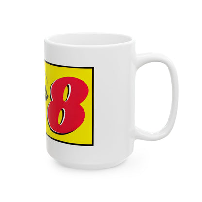 Super 8 Retro Logo Image Ceramic Mug – The only mug that makes your office break feel like a scene from a classic film!
