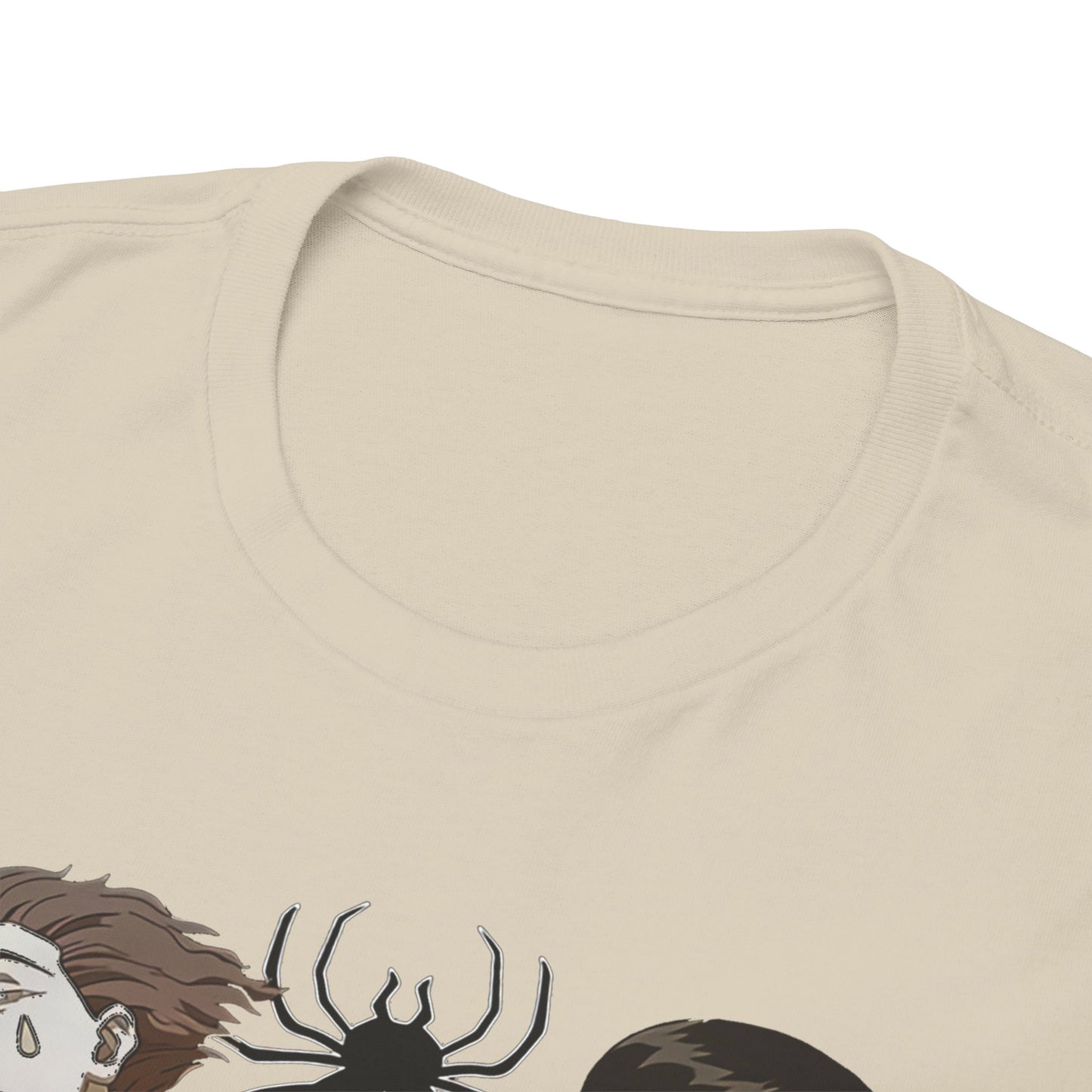 Close-up of the neckline of the high-quality Phantom Troupe Hunter x Hunter t-shirt, highlighting the premium fabric and meticulous craftsmanship.