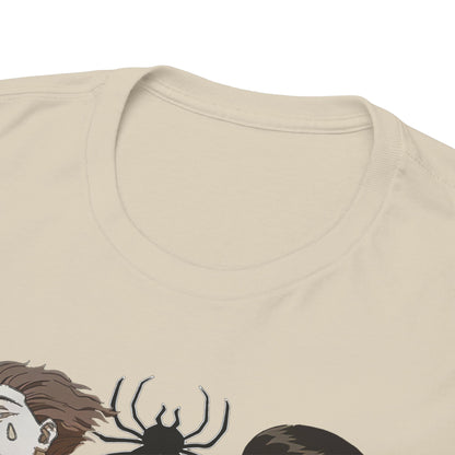 Close-up of the neckline of the high-quality Phantom Troupe Hunter x Hunter t-shirt, highlighting the premium fabric and meticulous craftsmanship.