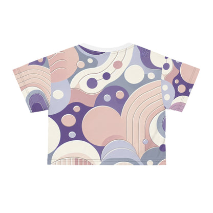 Chic Pastel Purple Crop Top by Dazzling Dreams Studio, featuring luxurious silky polyester fabric and elegant globular patterns, perfect for trendy outfits.