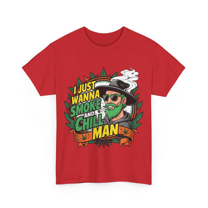 420 Cannabis Marijuana Graphic T-Shirt in vibrant red featuring a unique design with an illustrated bearded man and cannabis leaves, ideal for urban streetwear.