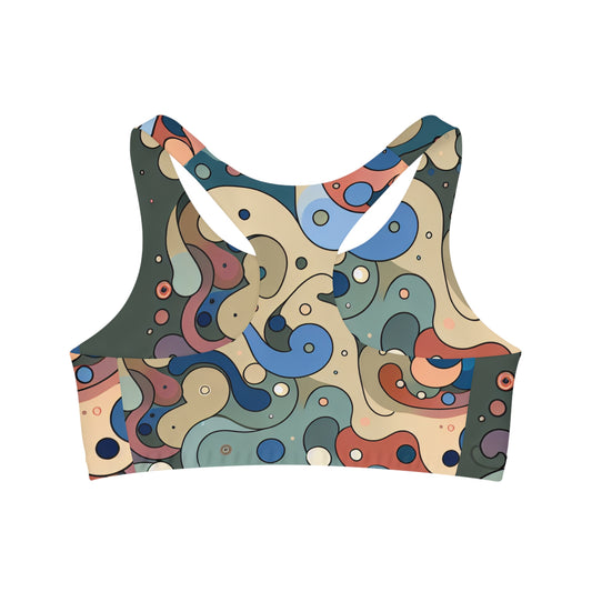 Back view of Vivienne Clairmont 2024 Summer Sports Bra showcasing its stylish design with artistic patterns, ideal for stylish workouts.