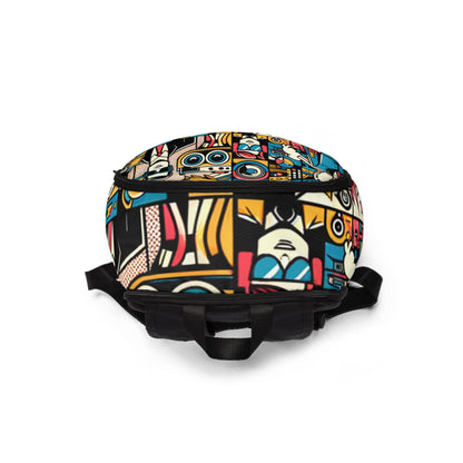 Dazzling Dreams Studio's eye-catching Modern Pop Art Backpack showcasing unique cartoon graphics, combining functionality and trendy elegance for the modern individual.