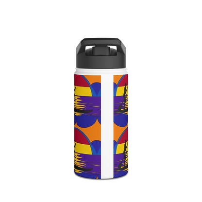 Elegant Fantasy Paddleboarding Stainless Steel Water Bottle with eye-catching graphics of a paddleboarder on colourful waves, ideal for staying hydrated in style.