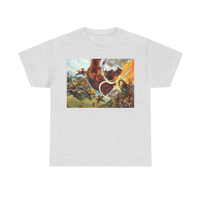 Discworld Guards! Guards! Graphic Unisex T Shirt Tee in refined heather grey, adorned with an artistic representation from Terry Pratchett's beloved fantasy world.