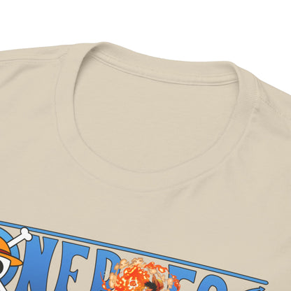 Close-up view of the neckline of the Monkey D. Luffy T-Shirt, illustrating the premium quality fabric and intricate graphic elements.