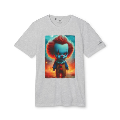 Adidas Unisex Halloween Pennywise Cute T-shirt in grey, featuring a whimsical Pennywise design, blending horror with style for Halloween festivities.