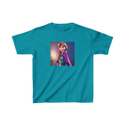 Kids Frozen Anna Heavy Cotton T-Shirt in vibrant turquoise, featuring the beloved character Anna for ultimate comfort and style.