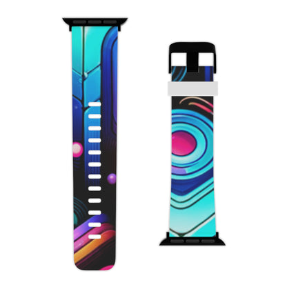 An elegant display of the Dazzling Dreams Studio Vibrant Neon Abstract Apple Watch Band, capturing its eye-catching design and high-quality materials that reflect urban sophistication.
