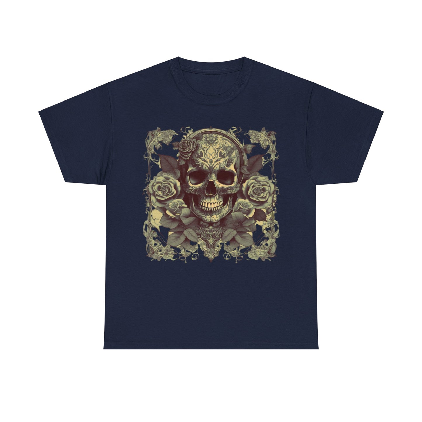 Skulls and Roses Cotton Tee, Unisex Graphic Shirt, 7 color choice