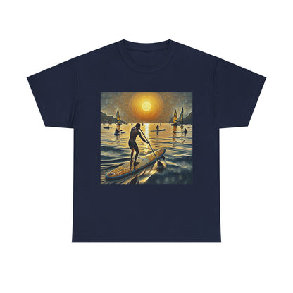Stylish paddleboarding graphic featured on the Delightful Paddleboard T-Shirt by Dazzling Dreams Studio, ideal for casual outings and adventure.