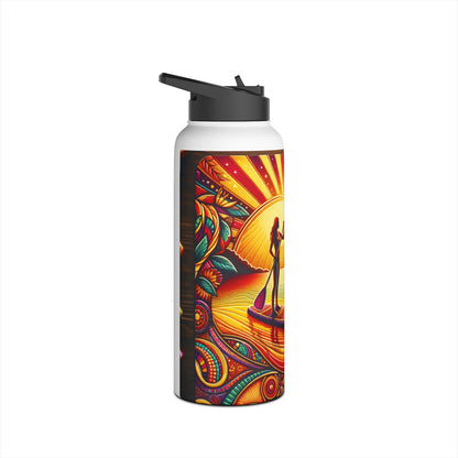 Elegant Fantasy Paddleboarding Stainless Steel Water Bottle featuring stunning sunset and lake imagery, capturing the essence of outdoor adventures and luxury.
