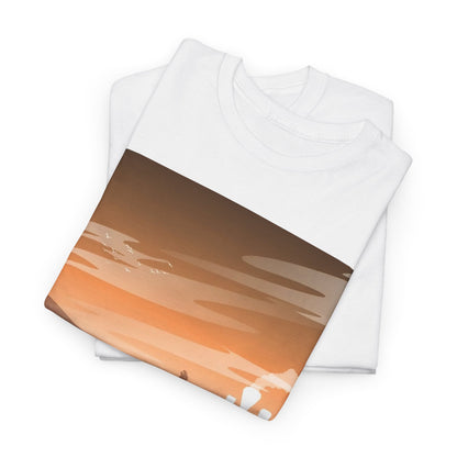 Back To The Future Funny Gift Mens Womens Graphic T-Shirt elegantly displayed, showcasing a whimsical design with a silhouette of a car and train on a soft sunset-toned background, perfect for fans of nostalgic art.