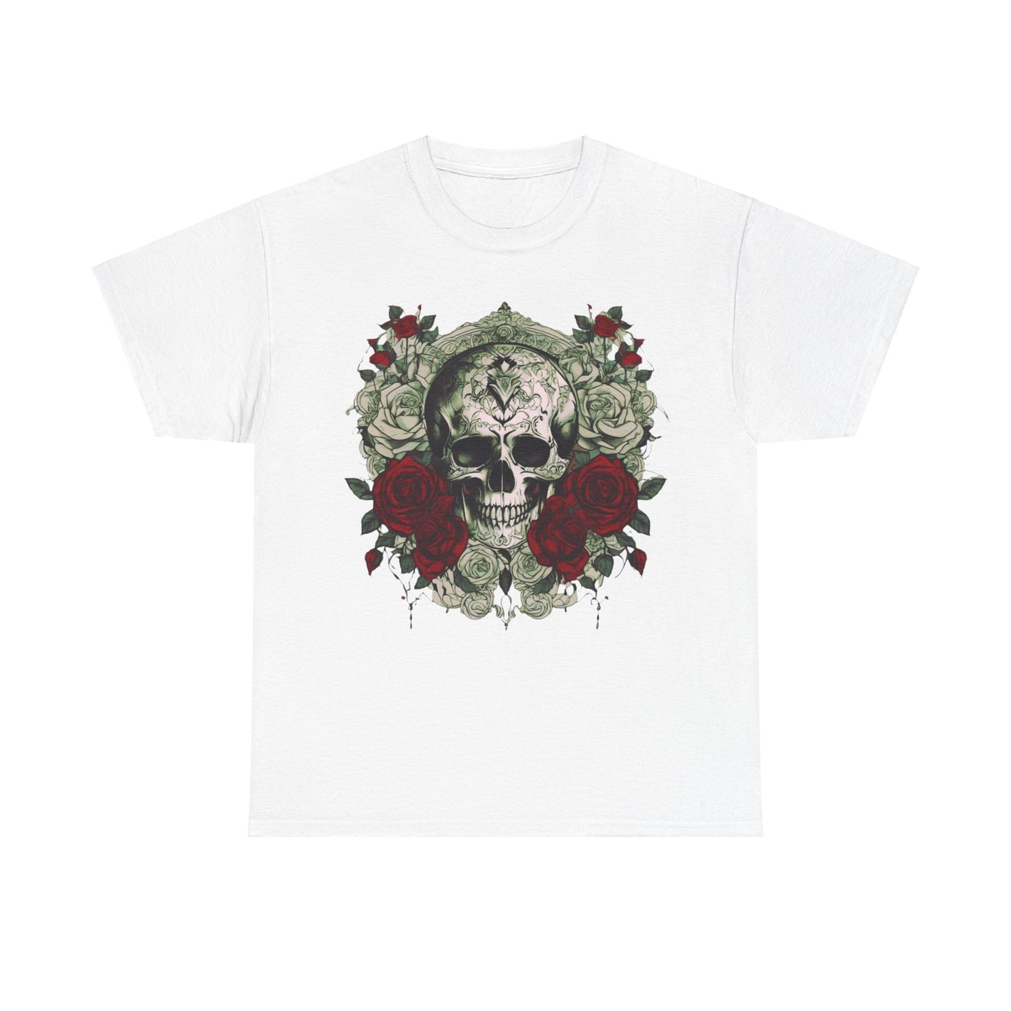 Skulls and Roses Cotton Tee, Unisex Graphic Shirt, 7 color choice