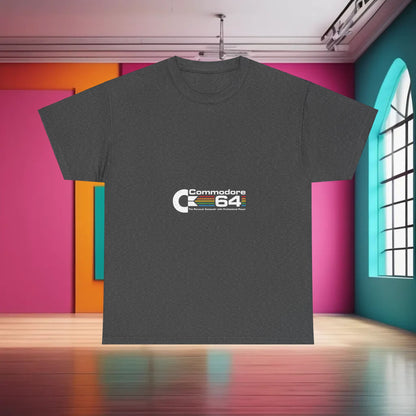 Commodore 64 Retro Christmas Graphic T-Shirt featuring a distinctive logo, set against a bold colourful background, combining style and nostalgia for any wardrobe.