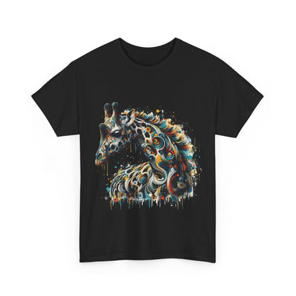 Front view of the Fantasy Art Giraffe Graphic T-Shirt featuring an intricate giraffe design, perfect for those who appreciate artistic flair in luxury streetwear.