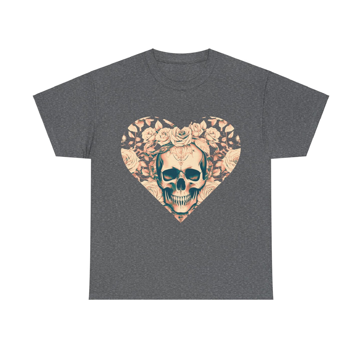 Skulls and Roses Cotton Tee, Unisex Graphic Shirt, 7 color choice