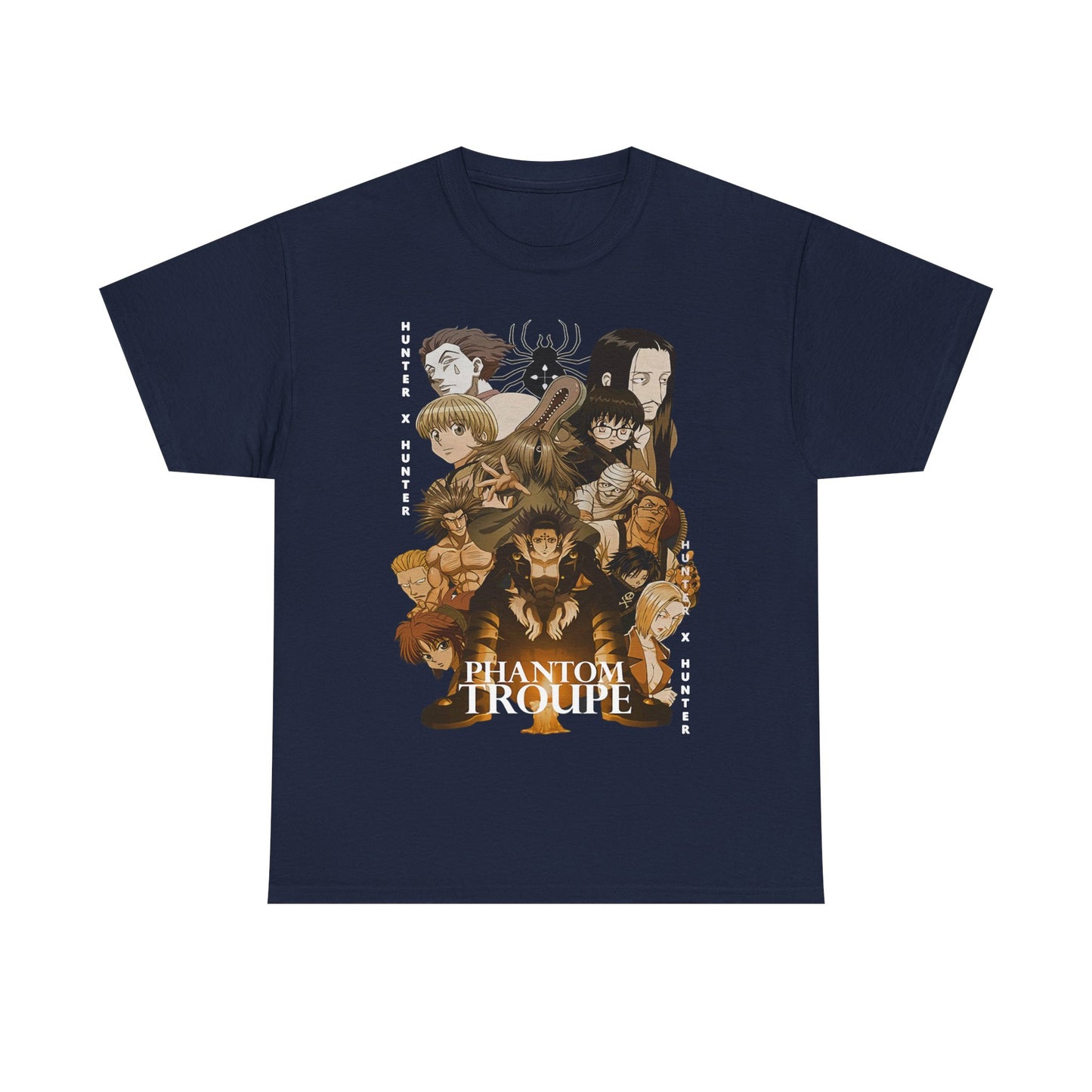 Luxurious navy blue Phantom Troupe Hunter x Hunter t-shirt with exquisite character art, perfect for dedicated anime fans.