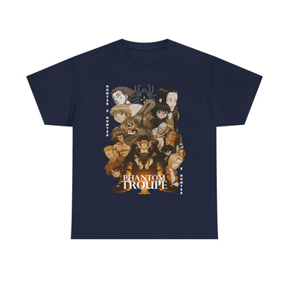 Luxurious navy blue Phantom Troupe Hunter x Hunter t-shirt with exquisite character art, perfect for dedicated anime fans.